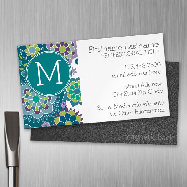 Anpassningsbar av färgämnet Vår Blommönster  Monog Visitkortmagnet (Custom Business Card Magnet)
