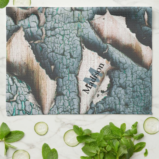 Anpassningsbar av färgträ av rostfritt grönt Monog Kökshandduk (Vikta)