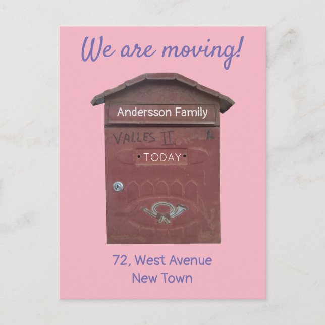 Anpassningsbar av flytta Announunation Red Mailbox Vykort (Framsida)