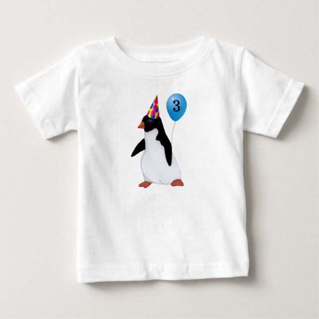 Anpassningsbar av födelsedagen Penguin Blue Balloo T Shirt (Framsida)