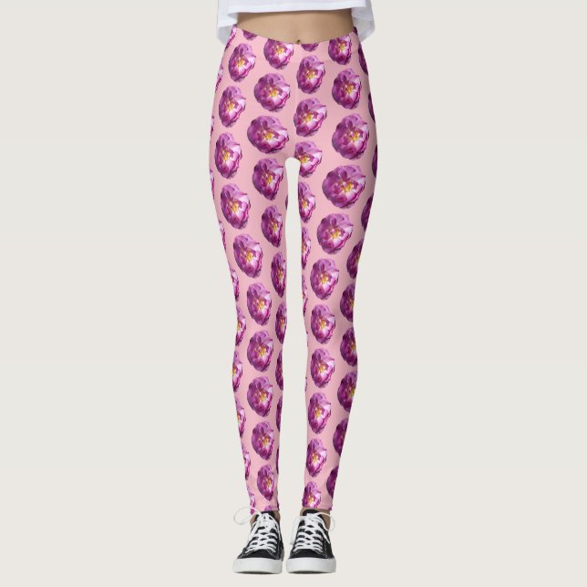 Anpassningsbar av fotofoto i rosa ros leggings (Framsida)