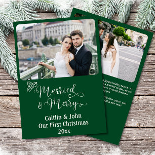 Anpassningsbar av gift Merry Newlyweds Grönt 1:a j Julkort