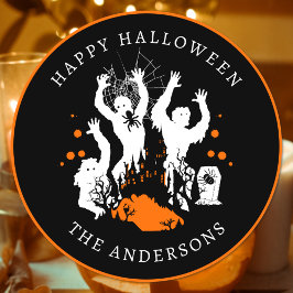 Anpassningsbar av happy halloween- för Spooky Spid Runt Klistermärke