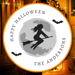 Anpassningsbar av happy halloween Witch Riding Bro Runt Klistermärke