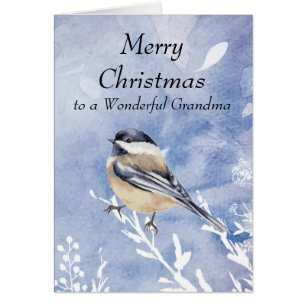 Anpassningsbar av julchickadee Bird Winter Grandma Hälsningskort