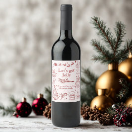 Anpassningsbar av kantiga röda julklappar vinflaska etikett