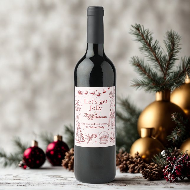 Anpassningsbar av kantiga röda julklappar vinflaska etikett (Skapare uppladdad)