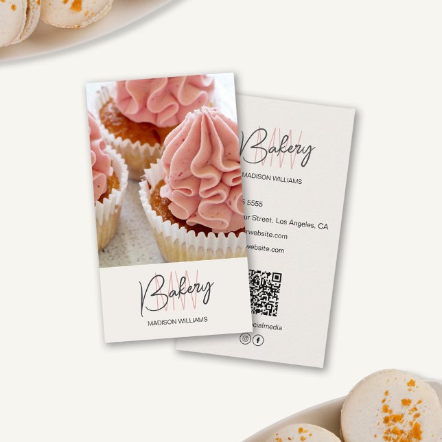 Anpassningsbar av Logotyp i bakery Monogram Photo  Visitkort (Bakery Monogram Logo Custom Photo QR Tan Business Card)