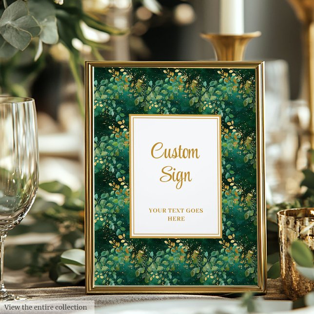 Anpassningsbar av lyxjakt på Grönt Guld Eucalyptus Poster (Luxury Hunter Green Gold Eucalyptus Custom Sign)