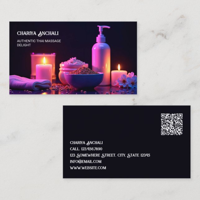 Anpassningsbar av massagebehandling QR Visitkort (Fram/baksida)