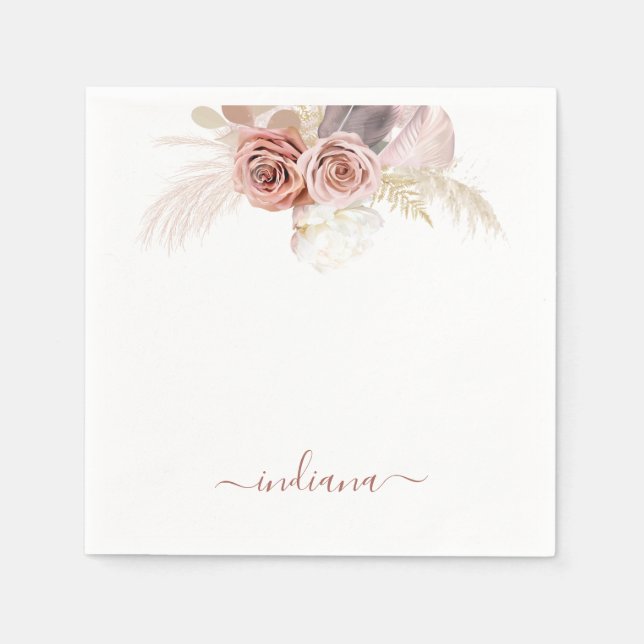 Anpassningsbar av Monogram Pampas Grass Terracotta Pappersservett (Framsidan)