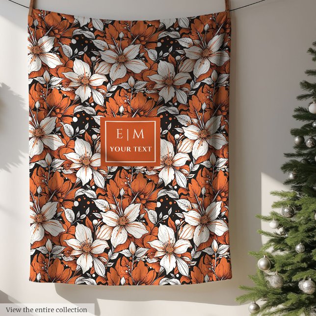 Anpassningsbar av ömtåliga terracotta och vita blo fleecefilt (Delicate terracotta and white flowers custom Fleece Blanket )