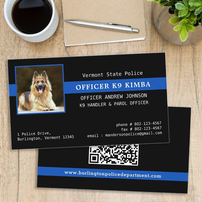 Anpassningsbar av polis K9 Tillsatta lagar Foto QR Visitkort (Skapare uppladdad)