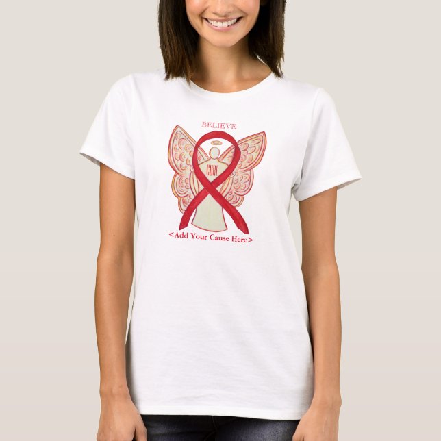 Anpassningsbar av röd medvetenhet Ribbon Angel ors T-shirt (Framsida)