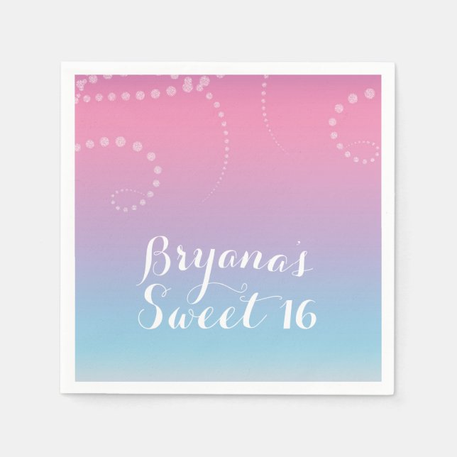 Anpassningsbar av rosa Lila Blue Dipping Födelseda Pappersservett (Framsidan)