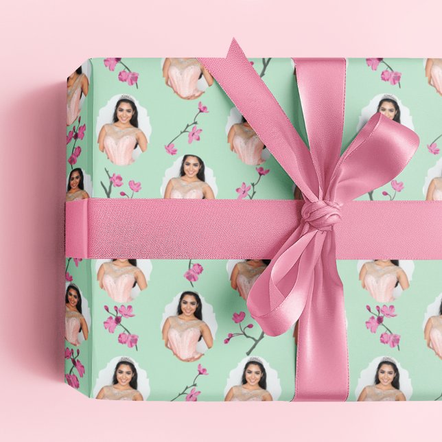 Anpassningsbar av rosa och Mint Grönt Cherry Blomm Presentpapper (Skapare uppladdad)