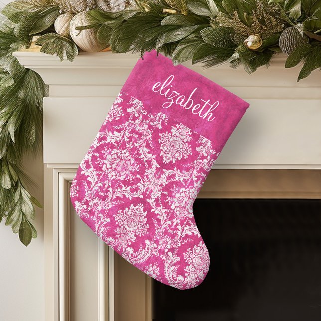 Anpassningsbar av shock rosa mönster för mätmask liten julstrumpa (Personalized Christmas Stocking)