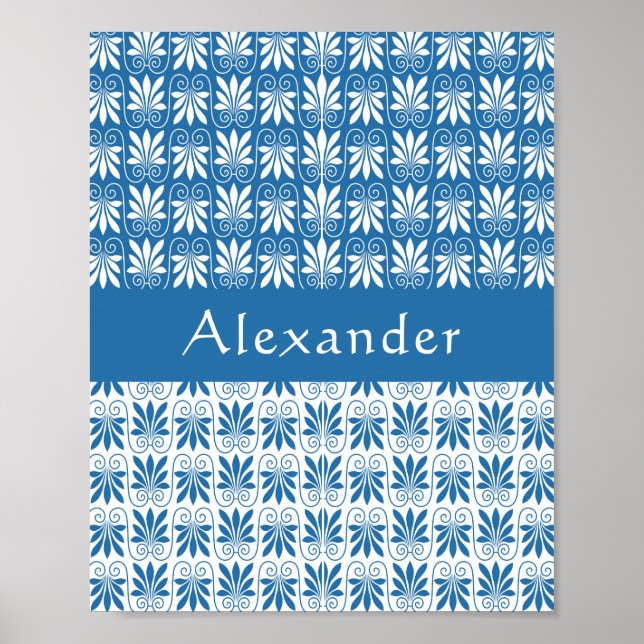 Anpassningsbar av snyggt Blue & White Grekiska Blo Poster (Framsidan)