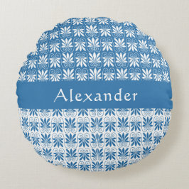 Anpassningsbar av snyggt Blue & White Grekiska Blo Rund Kudde