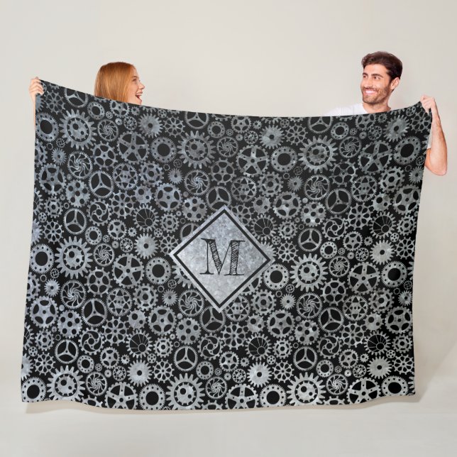 Anpassningsbar av Steampunk Silver Zinc Gears Mono Fleecefilt (På plats)