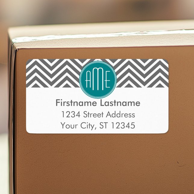 Anpassningsbar av Teal Charcol Chevrons Adressetikett (Personalized return address label)