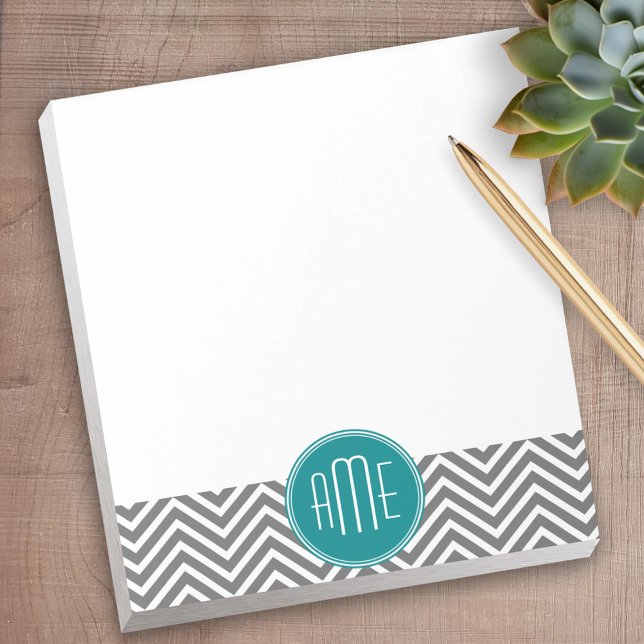 Anpassningsbar av Teal Charcol Chevrons Anteckningsblock (Personalized Notepad)