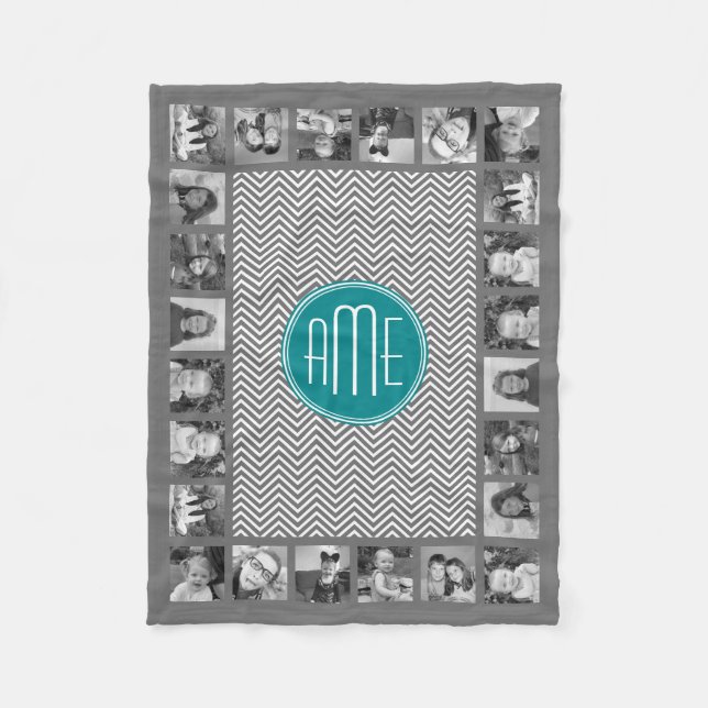 Anpassningsbar av Teal Charcol Chevrons Fleecefilt (Framsidan)