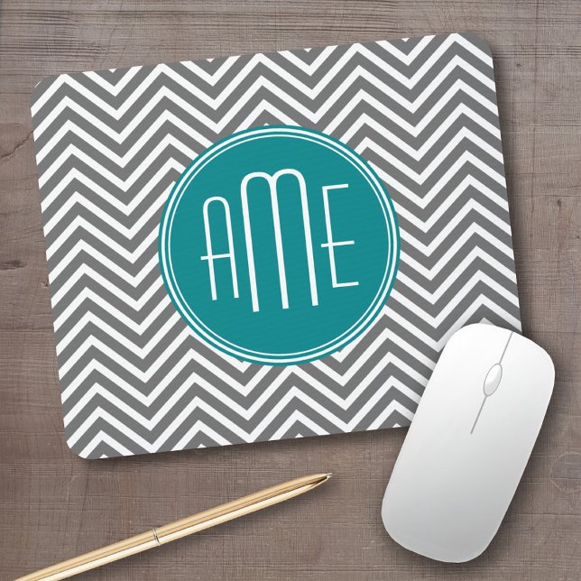 Anpassningsbar av Teal Charcol Chevrons Musmatta (Personalized mousepad - add your custom text)