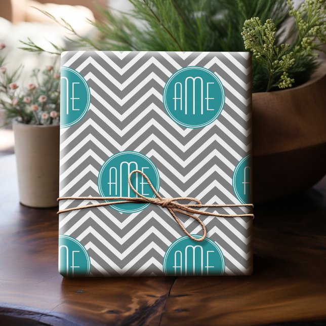 Anpassningsbar av Teal Charcol Chevrons Presentpapper (Personalized Wrapping Paper)
