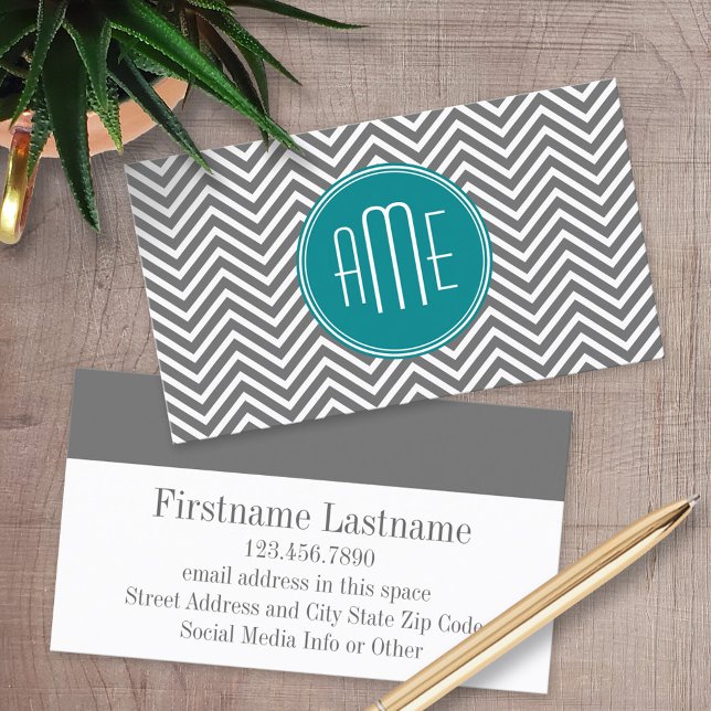 Anpassningsbar av Teal Charcol Chevrons Visitkort (Custom Printed Business Cards)