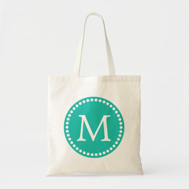 Anpassningsbar av Teal & White Personlig Monogram Tygkasse (Framsidan)