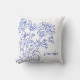 anpassningsbar av teckning blå Chrysanthemums Kudde