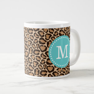 Anpassningsbar av turkos och leopard Monogram Jumbo Mugg