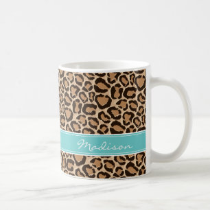 Anpassningsbar av turkos och leopard Monogram Kaffemugg
