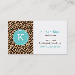 Anpassningsbar av turkos och leopard Monogram Visitkort