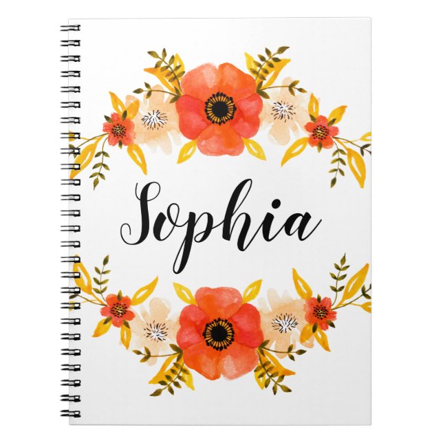 Anpassningsbar av utandningstext för Blommigt med  Anteckningsbok Med Spiral (Framsidan)