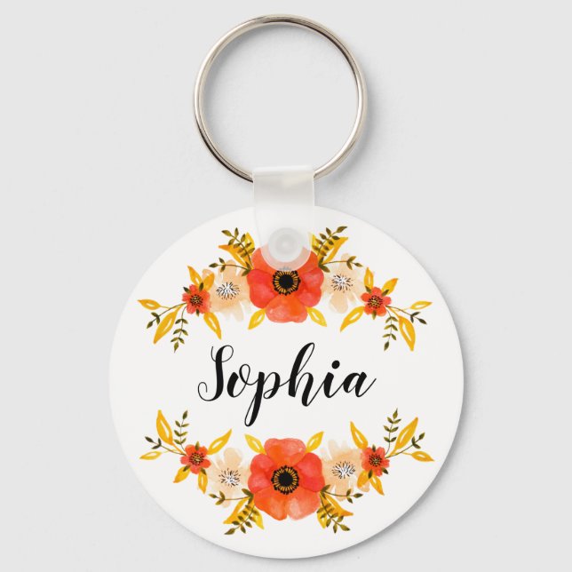 Anpassningsbar av utandningstext för Blommigt med  Nyckelring (Framsida)