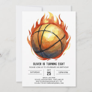 Anpassningsbar av vattenfärg Boho Basketball Birth Inbjudningar