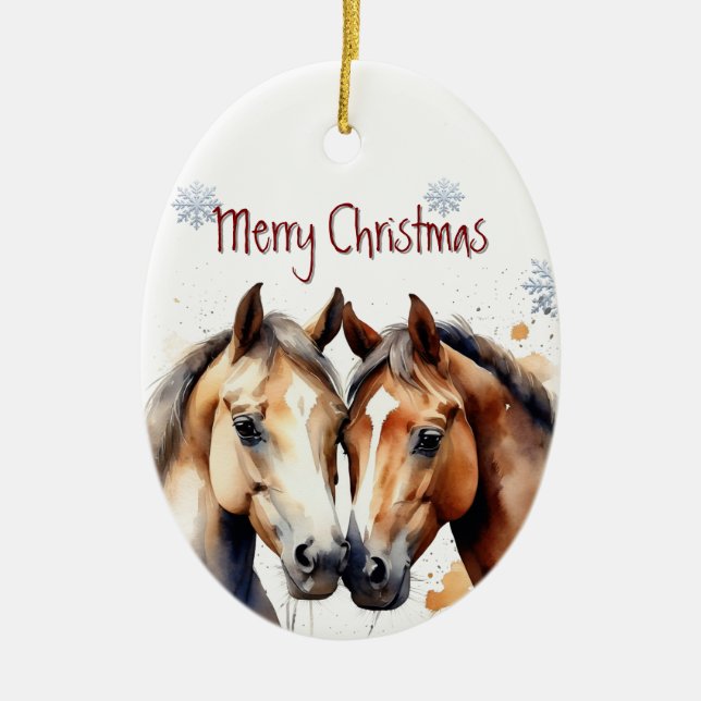 Anpassningsbar av vattenfärgen Horse Animal Julgransprydnad Keramik (Framsidan)