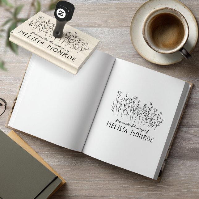 Anpassningsbar av Wildblommor Simple Line Art Flow Stämpel (Wildflowers Simple Line Art Flowers Meadow CUSTOM Rubber Stamp
)