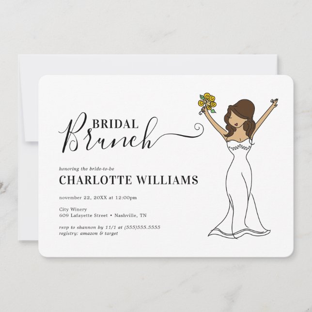 Anpassningsbar Avatar Bröllopsbrunch | Långt Hår Inbjudningar (Framsida)