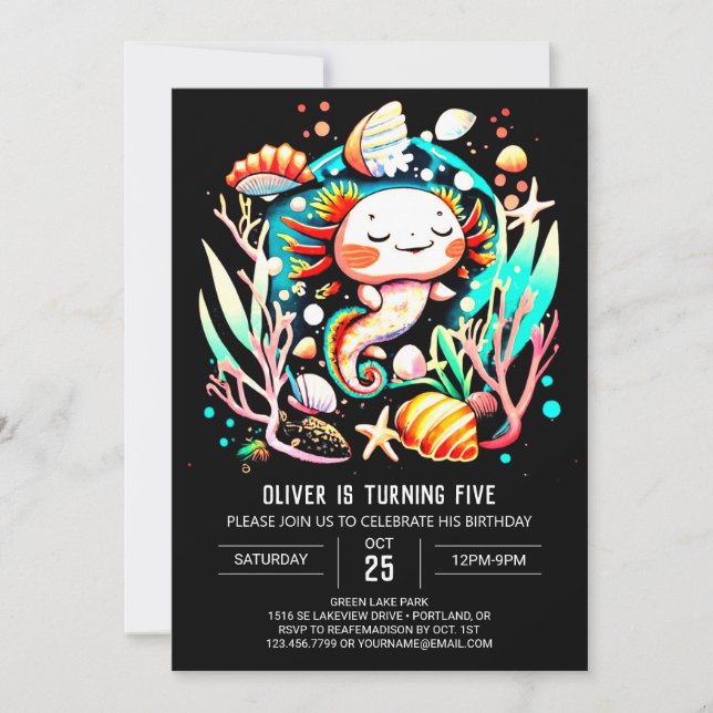 Anpassningsbar Axolotl Ocean Birthday Celebration Inbjudningar (Framsida)
