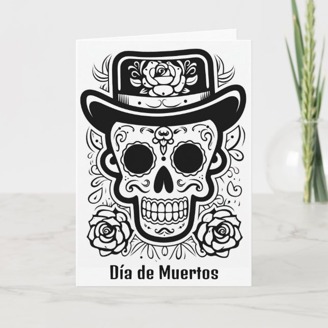 Anpassningsbar B/W (färg er egen) Día de Muertos Kort (Framsida)