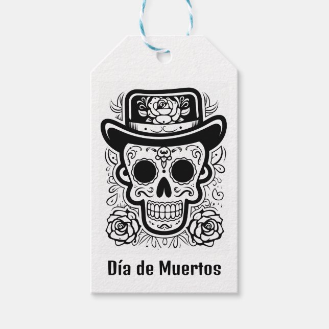 Anpassningsbar B/W (färg er egen) Día de Muertos Presentetikett (Framsidan)