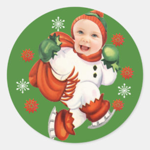 Anpassningsbar Baby Ansikte Photo Knubbiget Santa Runt Klistermärke