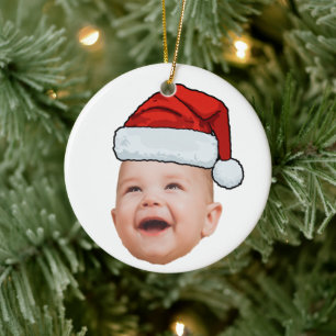 Anpassningsbar Baby Ansikte Photo Santa Hat-julen Julgransprydnad Keramik