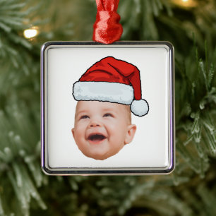 Anpassningsbar Baby Ansikte Photo Santa Hat-julen Julgransprydnad Metall