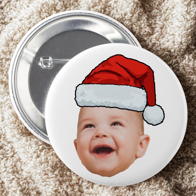 Anpassningsbar Baby Ansikte Photo Santa Hat-julen Knapp (Skapare uppladdad)