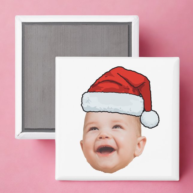 Anpassningsbar Baby Ansikte Photo Santa Hat-julen Magnet (Skapare uppladdad)