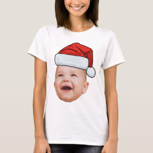 Anpassningsbar Baby Ansikte Photo Santa Hat-julen T Shirt